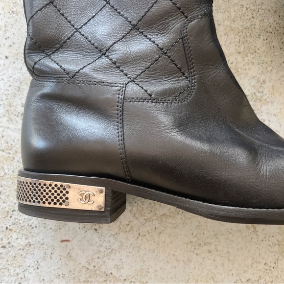 ✖️SOLD✖️ Vintage CHANEL Moto Boots Shoes Quilter Leather Black size 40.5 EU - Picture 9 of 10